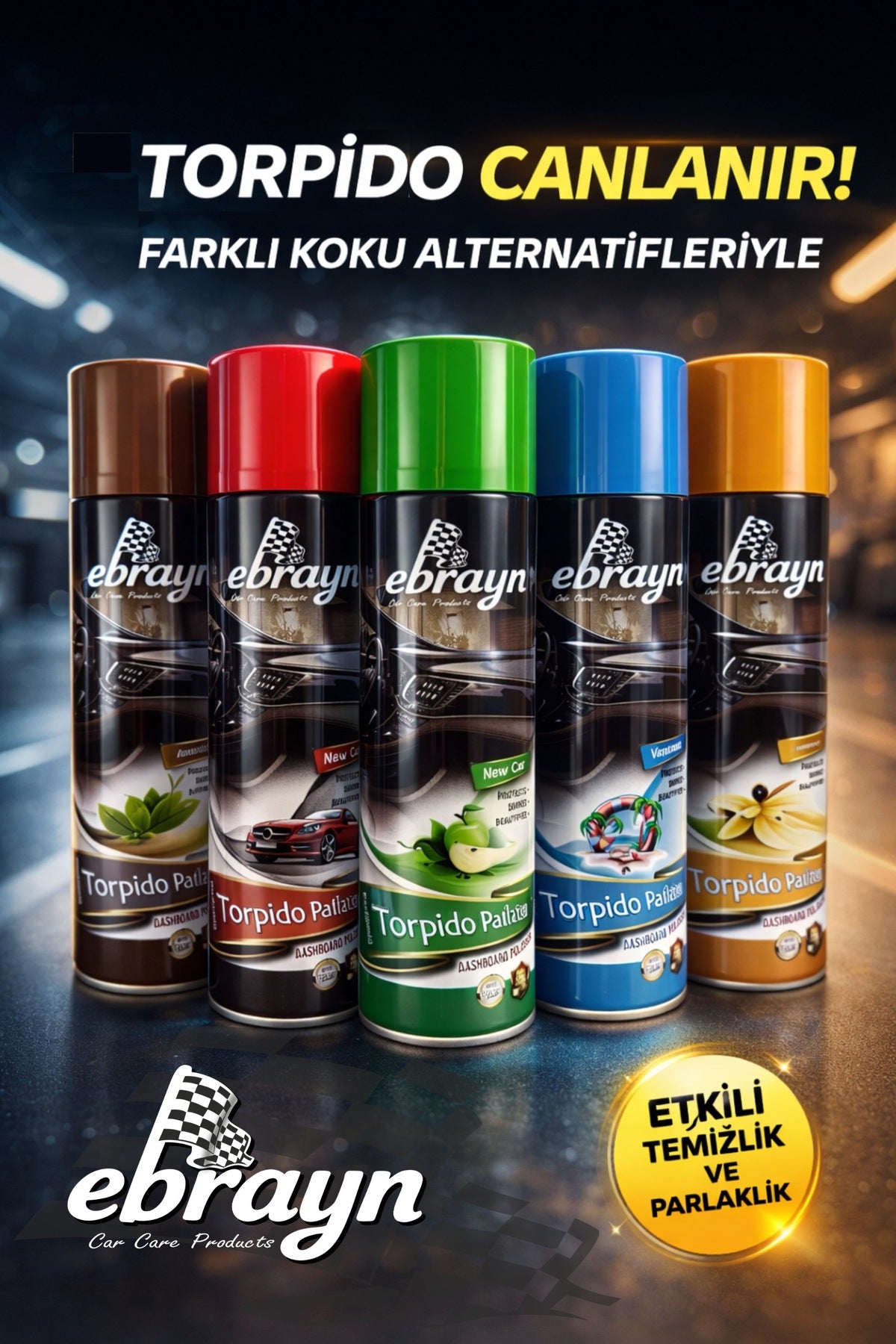 Cockpit-Glanzspray Parfümiert 220 ml 5er-Set Inklusive 2 Anwendungs-Schwämmen als Geschenk