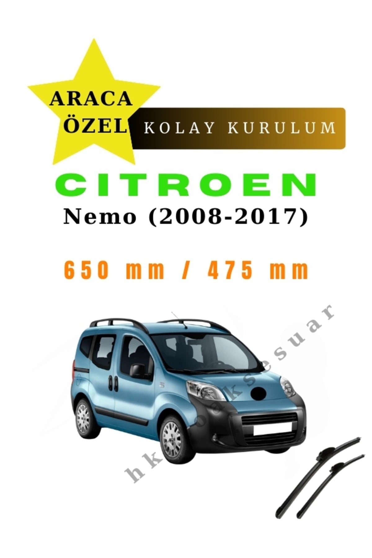 Citroen Nemo (2008-2017) Araca Özel Silecek Ön İki