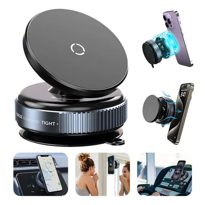 360 Grad drehbarer magnetischer Vakuum-Telefonhalter für Spiegel, Glas, Auto, Schwarz