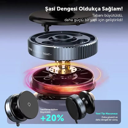 360 Grad drehbarer magnetischer Vakuum-Telefonhalter für Spiegel, Glas, Auto, Schwarz