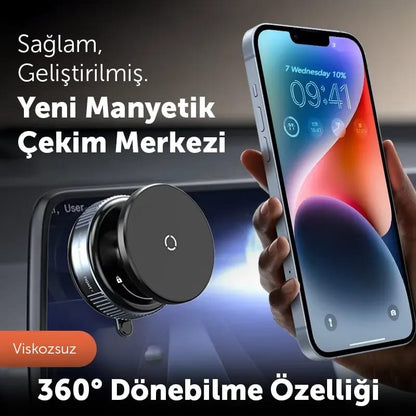 360 Grad drehbarer magnetischer Vakuum-Telefonhalter für Spiegel, Glas, Auto, Schwarz