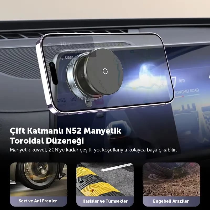 360 Derece Dönebilen Vakumlu Magnetik Telefon Tutucu Ayna Cam Araç İçi Siyah